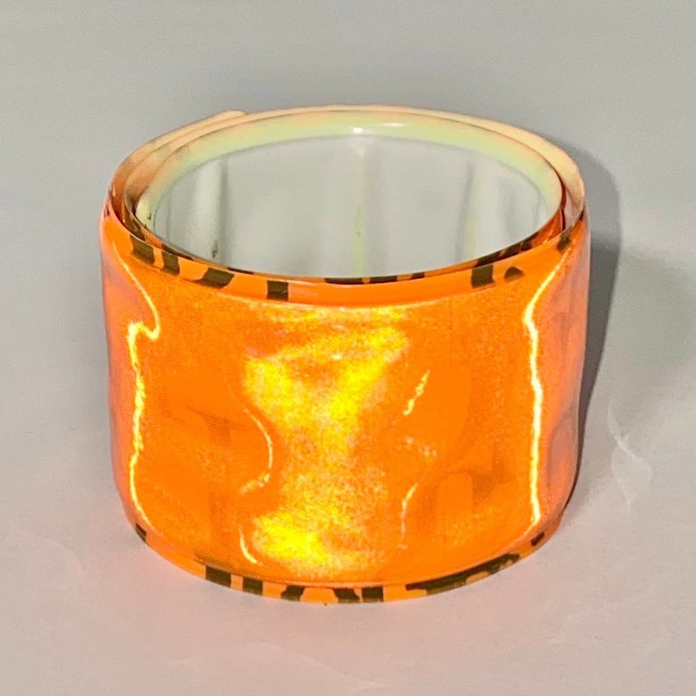 VTG Y2K Christian Dior Neon Orange Dayglo Holographic Trotter Logo Slap Bracelet - Picture 12 of 14